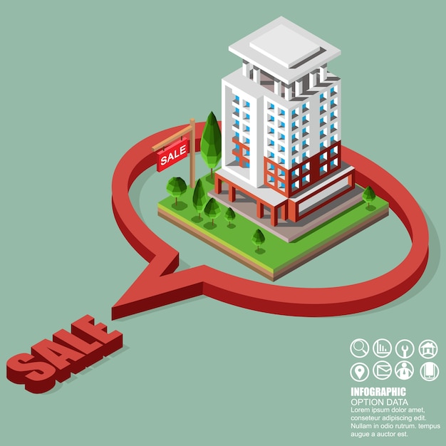 Costruzione isometrica di affari immobiliari e immobiliari.