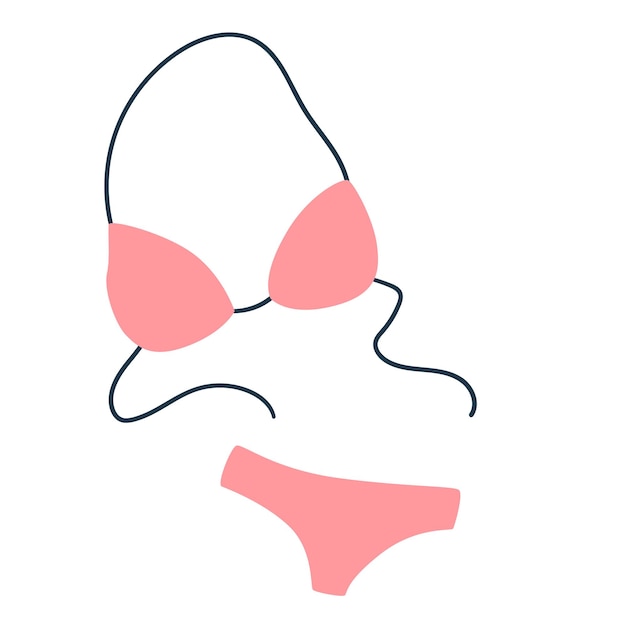 Costume da bagno rosa isolato su sfondo bianco Icona del costume da bagno rosa della spiaggia simbolo della vacanza al mare in viaggio piatto vettoriale Icona del costume da bagno rosa della spiaggia Elemento di design del banner del poster delle vacanze estive