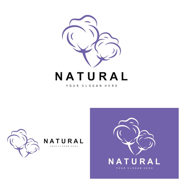Vettore cotone logo natural biological organic plant design beauty textile and clothing vector fiori di cotone morbido