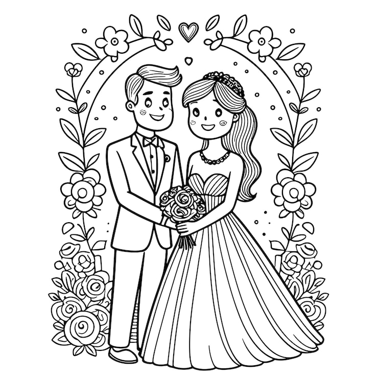 Couple Wedding Cartoon Squiggly Lines Kawaii Anime Pagine da colorare Cute illustrazioni Collage