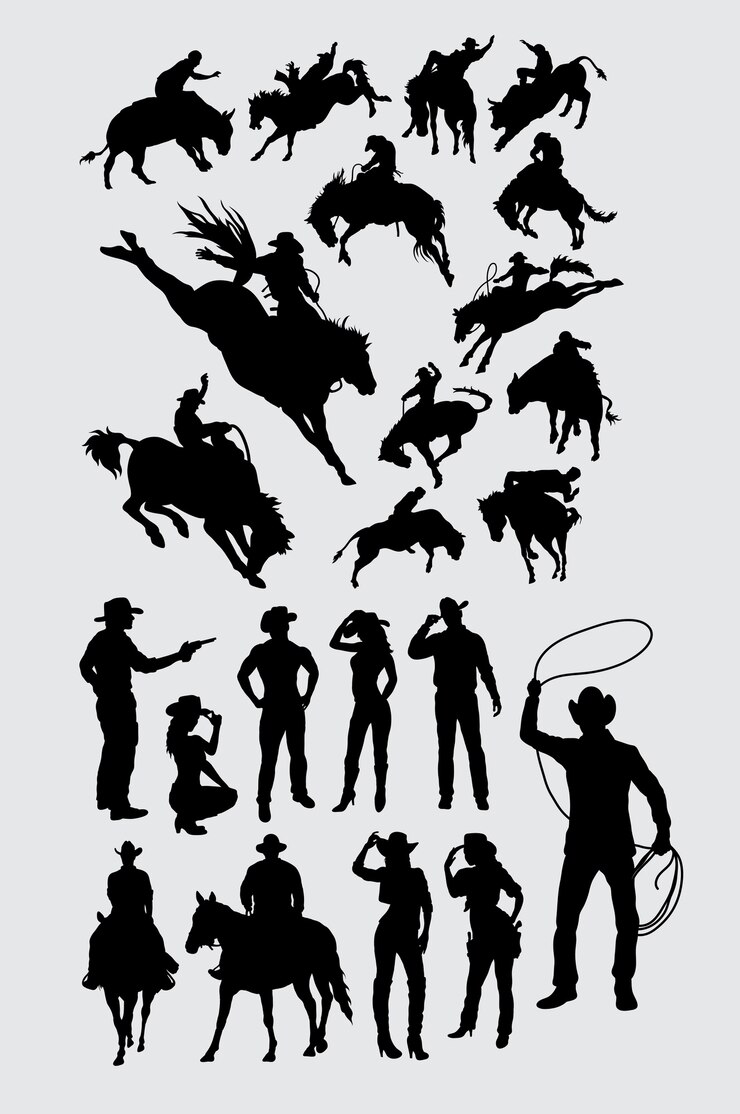 Cowboy Cowgirl and rodeo sport silhouette