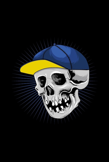 Cranio con illustrazione vettoriale di luce e cappello