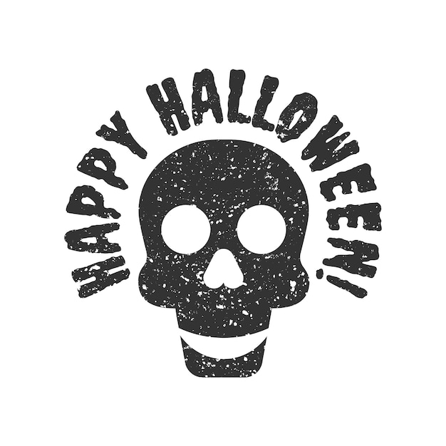 Cranio con un sorriso Icona di halloween felice con texture grunge Illustrazione vettoriale piatta