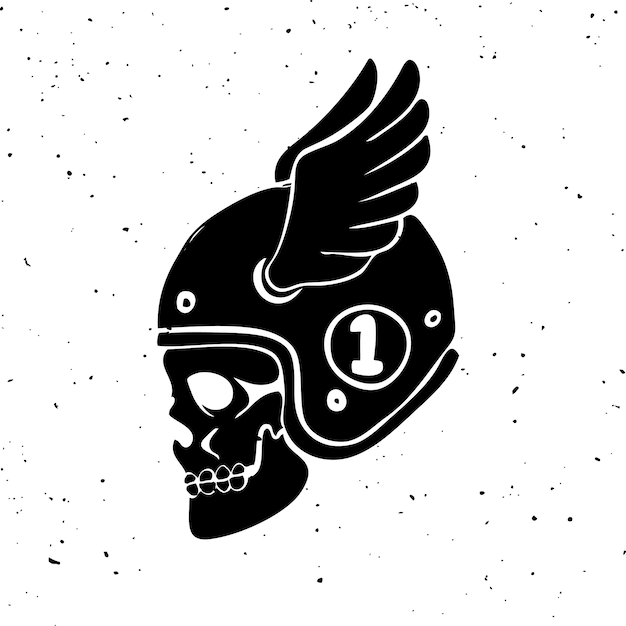 Cranio di cavaliere disegnato a mano con le ali. elemento per logo, etichetta, emblema, segno. illustrazione