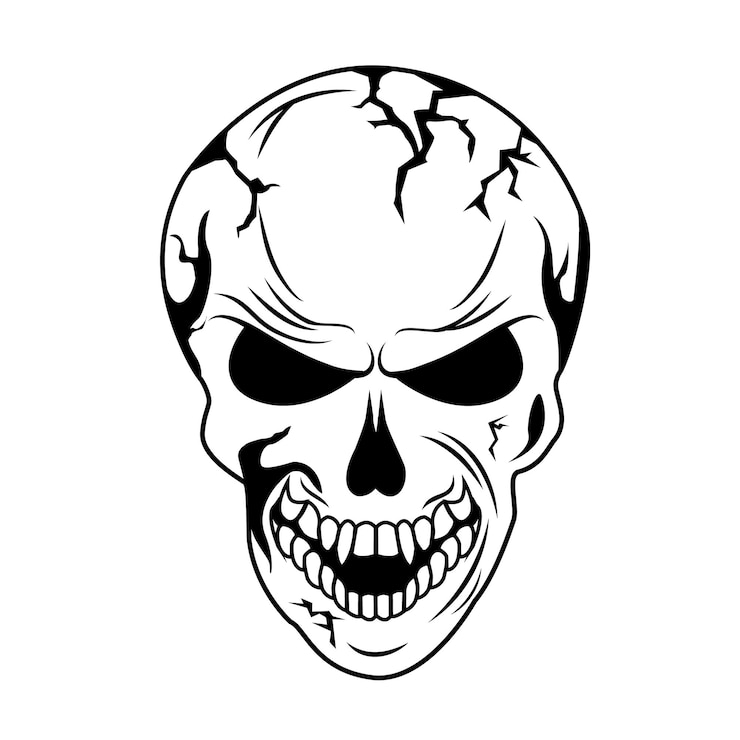Vettore cranio umano occhi labbra e crepe nelle ossa del cranio elementi di halloween per il design