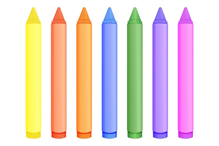 Vettore crayon di cera impostati in stile cartone animato isolati su sfondo bianco matite a palette prescolari