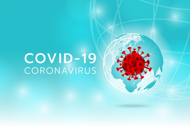 Crea un'immagine di Coronavirus sulla terra e sullo sfondo ciano