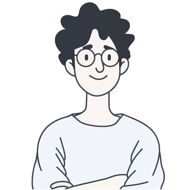Creatore di contenuti in stile cartone animato Maschio capelli ricci con occhiali