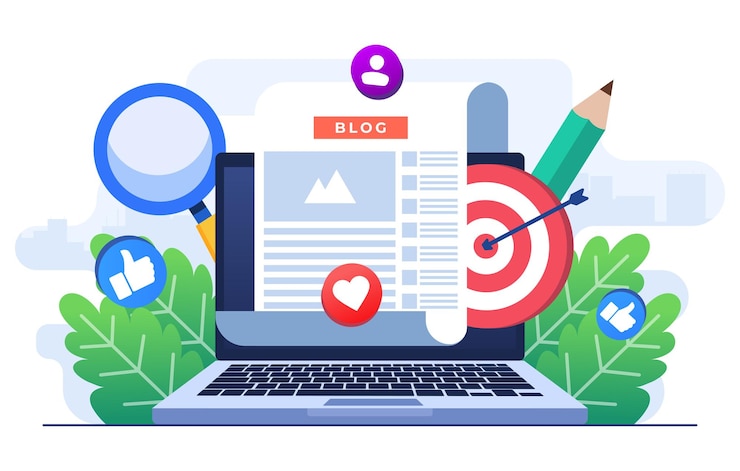 Vettore creazione di articoli di blog e concetto di monetizzazione dei blog