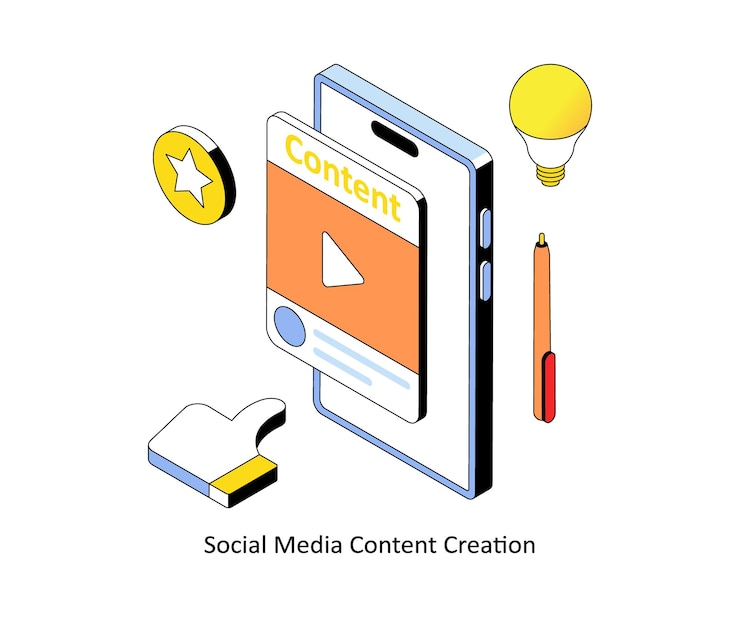 Vettore creazione di contenuti per i social media vector gradient illustrazioni in stile isometrico eps 10 file