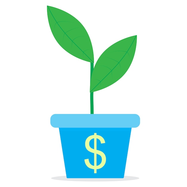 Crescita del reddito Germoglio in un vaso Crescita del profitto e reddito di investimento finanza germoglio pianta in vaso Design piatto vettoriale illustrazione