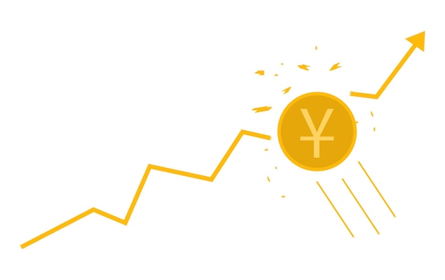 Crescita della valuta Yuan cinese fino al concetto di successo Il grafico delle monete monetarie Concetto di crescita aziendale