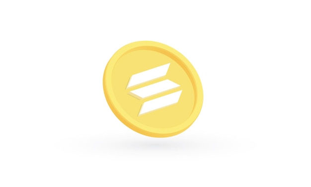 Criptovaluta Gold Solana coin su sfondo bianco SOL coin Blockchain del sistema di pagamento digitale