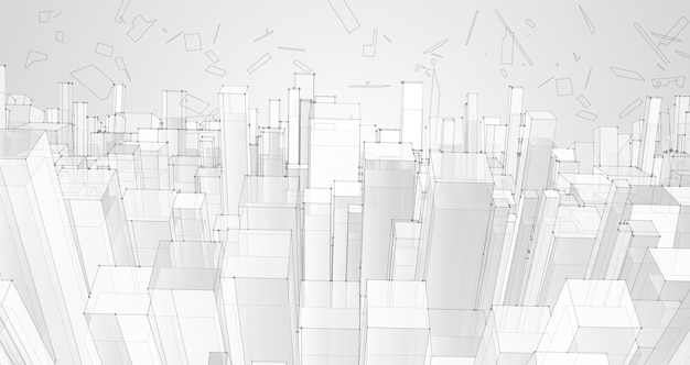 Cristallo 3d astratto di vettore una vista dei tetti della città un grande insieme caotico di pendenti di vetro