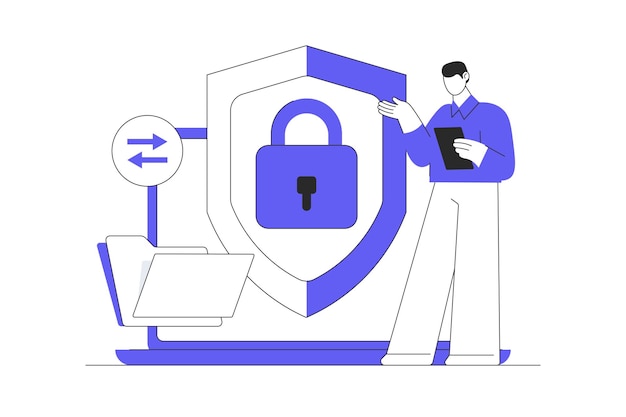 Crittografia dei dati Tecnologia di crittografia del trasferimento di dati sicura Privacy digitale Flat Cartoon Vector