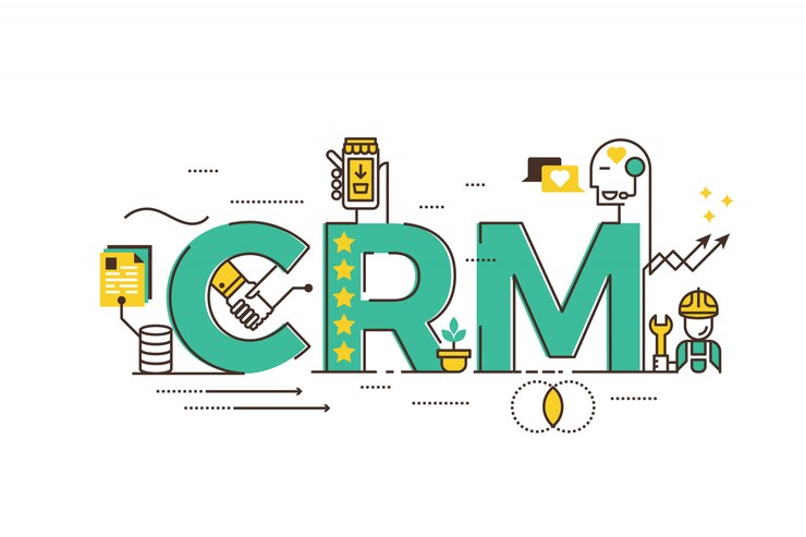 Vettore crm: illustrazione di progettazione di tipografia dell&#39;iscrizione di parola di gestione relazione cliente
