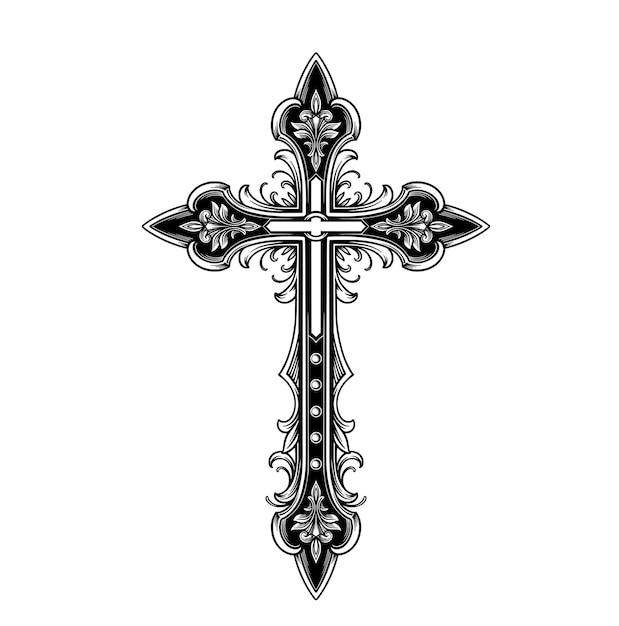 Croce cristiana Ornamento nero isolato su sfondo bianco illustrazione vettoriale incrociata