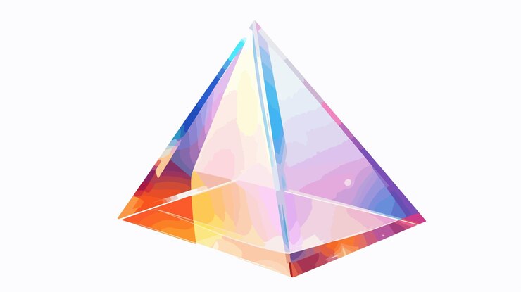 Vettore crystal clear esplora il fenomeno ottico della luce bianca che passa attraverso un prisma fisico