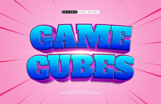 cubi di gioco effetto di testo modificabile con un effetto di testo di gioco e gioco