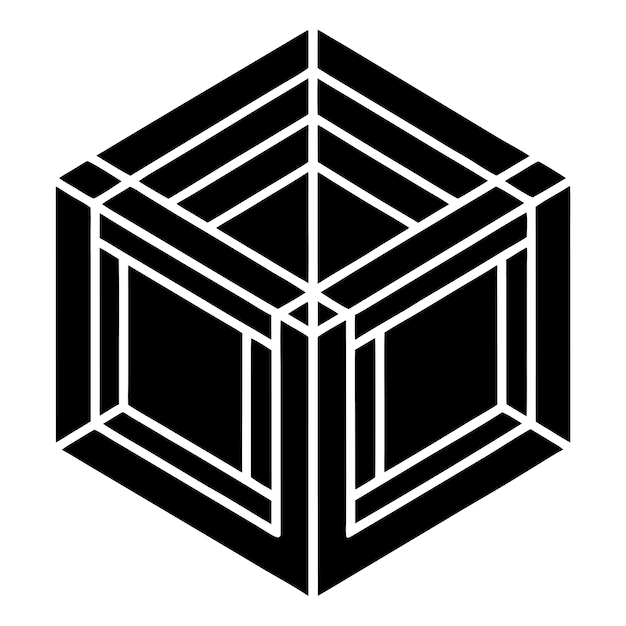 Cubo isometrico con linee geometriche e tipografia moderna audace