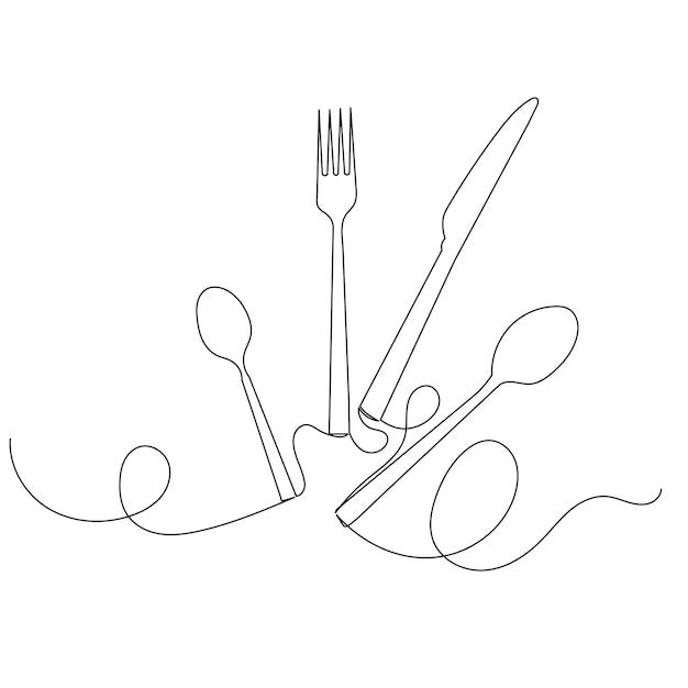 Cucchiai forchetta coltello linea continua drawingvector schizzo