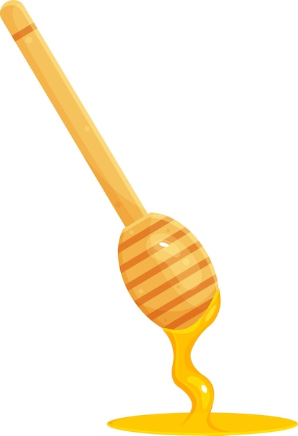Cucchiaio di legno di illustrazione vettoriale per mestolo di miele per mestolo di miele mestolo di miele cucchiaio miele versa una goccia di miele doodle e schizzo