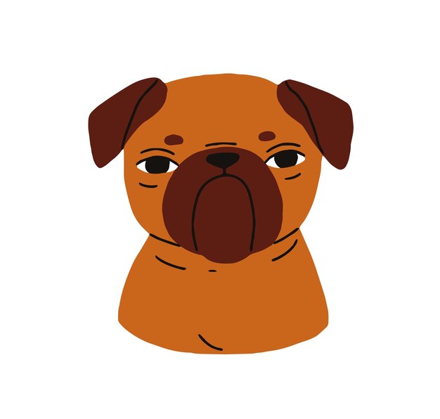 Cuccino carino della razza Griffon Petit brabancon ritratto canino testa avatar divertente piccolo muso di cane di Bruxelles emozione arrabbiata piccolo cane illustrazione vettoriale grafica piatta isolata su sfondo bianco
