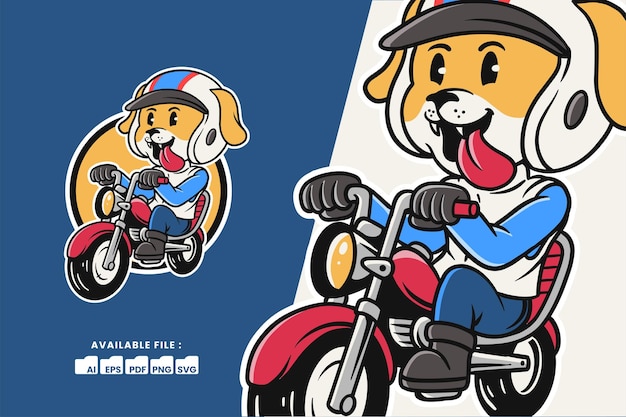 Cuccio cane che cavalca motocicletta rossa cartone animato Animale