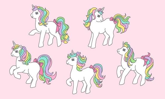 Cuccioli di unicorni illustrati con cartoni animati in pastello