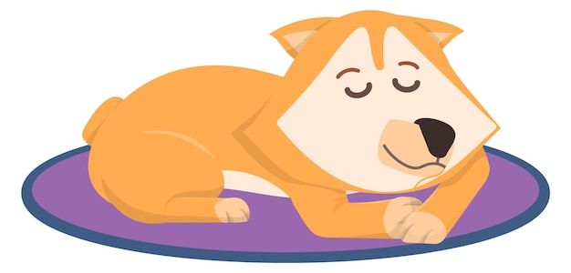 Cucciolo carino dormire sul tappetino per cani Animale domestico divertente del fumetto