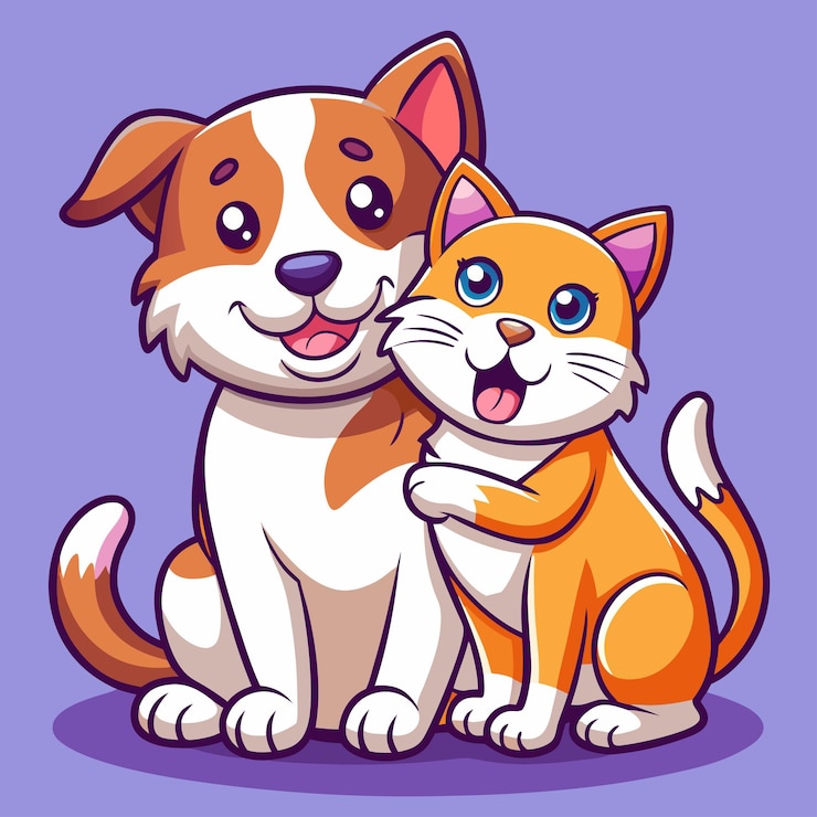 Cucciolo di cane e gatto che giocano a cartoni animati Vector Icon Illustration