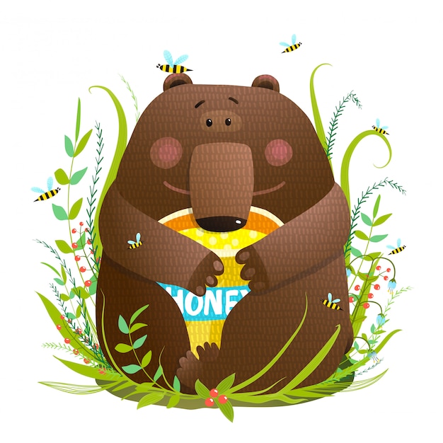 Cucciolo di orso adorabile che mangia miele dolce