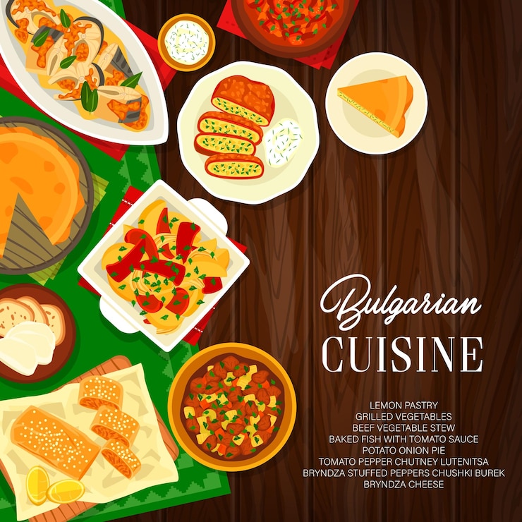 Vettore cucina bulgara menu ristorante pasti alimentari