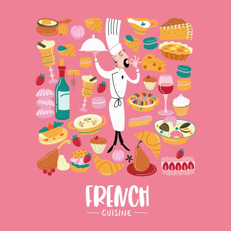 Vettore cucina francese piatti tradizionali della francia
