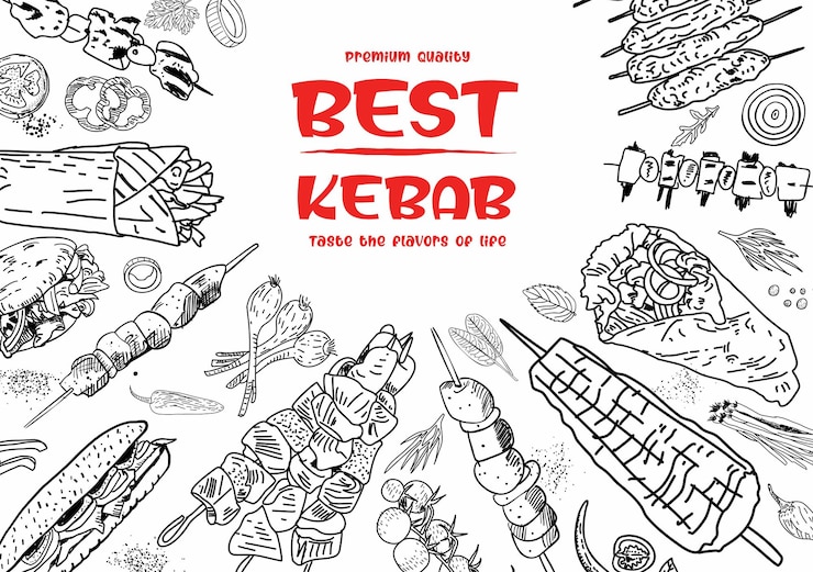 Vettore cucina shawarma e ingredienti per il kebab