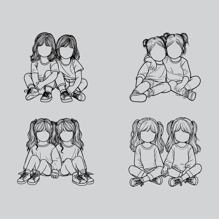 Vettore cucina sorella babysitter e fratello bambino line art clipart