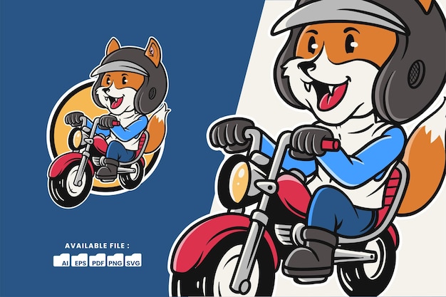 Cucina volpe che cavalca motocicletta rossa cartone animato Animale
