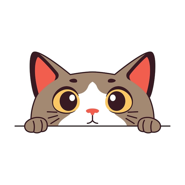 Cucino curioso gatto grigio gattino personaggio dei cartoni animati che si nasconde mentre sbircia