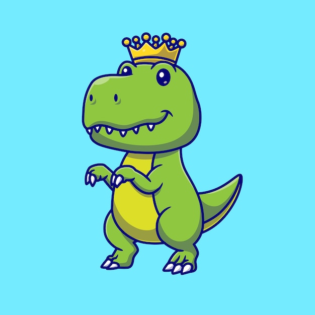 Cucino Dino King che indossa la corona Cartoon Vector Icon Illustrazione Animal Holiday Icon Isolato piatto