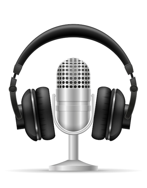 Cuffie e microfono per l'illustrazione dello studio radiofonico isolato su priorità bassa bianca