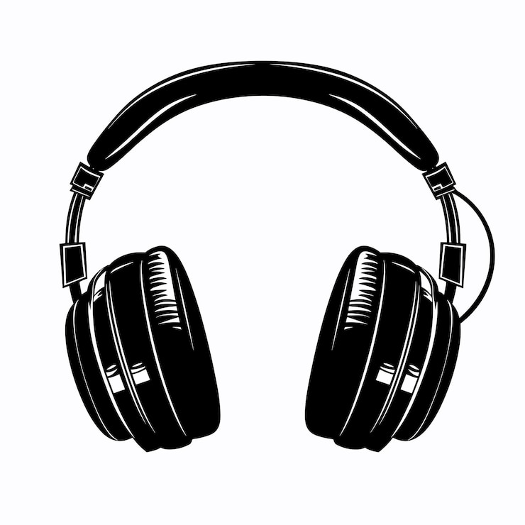 Vettore cuffie nere su sfondo bianco suono audio app icon design illustrazione vettoriale piatta