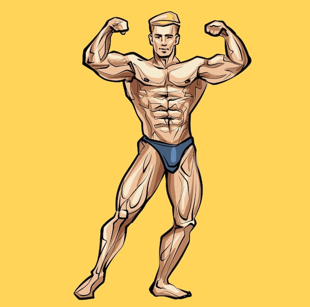 Culturista che flette i suoi muscoli