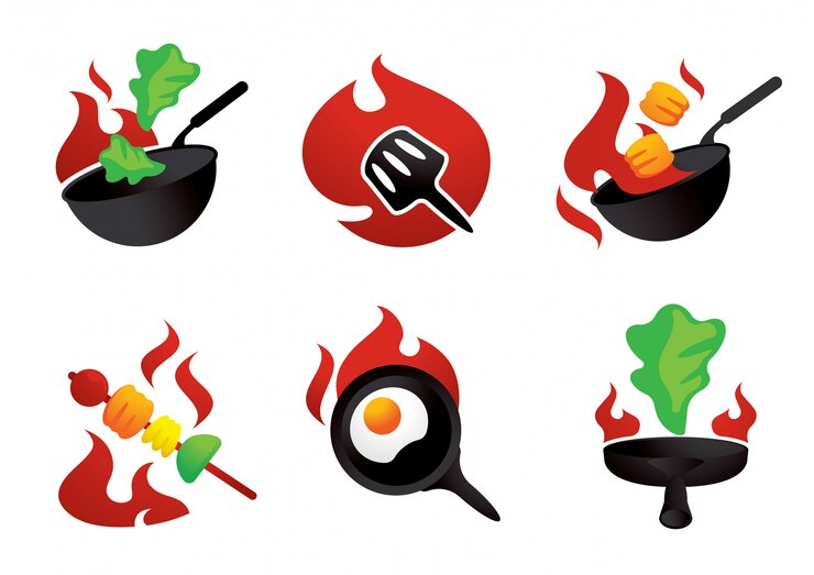 Vettore cuoco caldo sul fuoco illustrazione elemento grafico