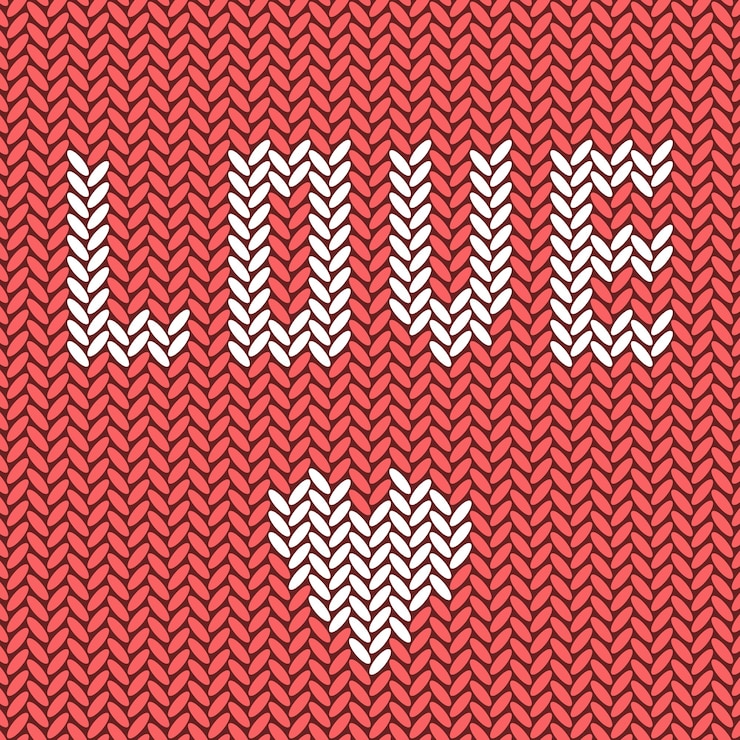 Vettore cuore a maglia simbolo di cuore a maglia modello a maglia vettoriale cuore a maglia piatto