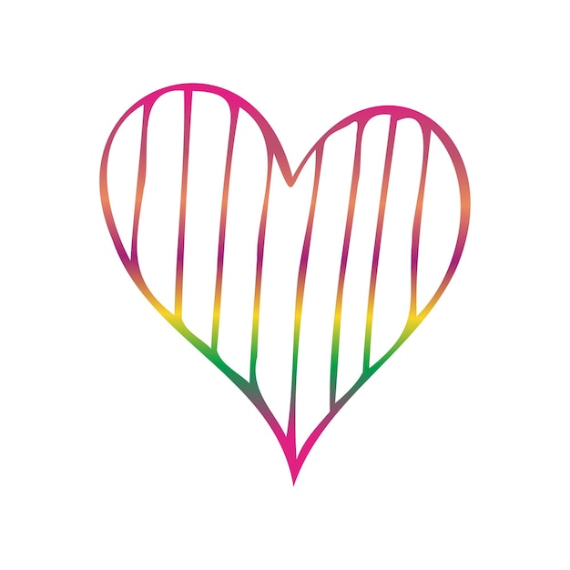 Cuore arcobaleno carino doodle vettoriale Illustrazione disegnata a mano per il design sul tema delle relazioni di sentimenti di matrimonio d'amore di San Valentino