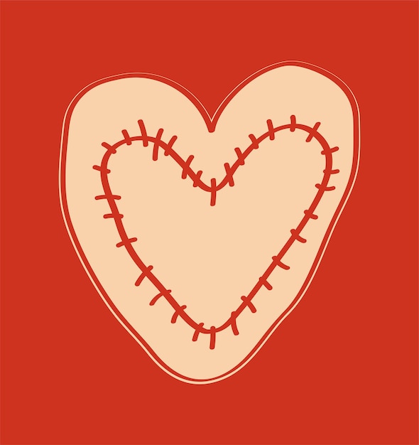 Cuore da baseball su sfondo rosso Illustrazione vettoriale Cuore cucito