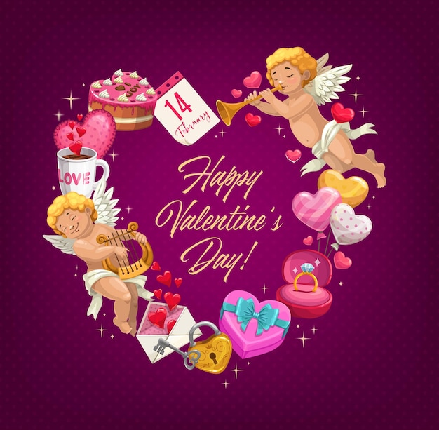 Cuore di amore di San Valentino con doni Biglietto di auguri
