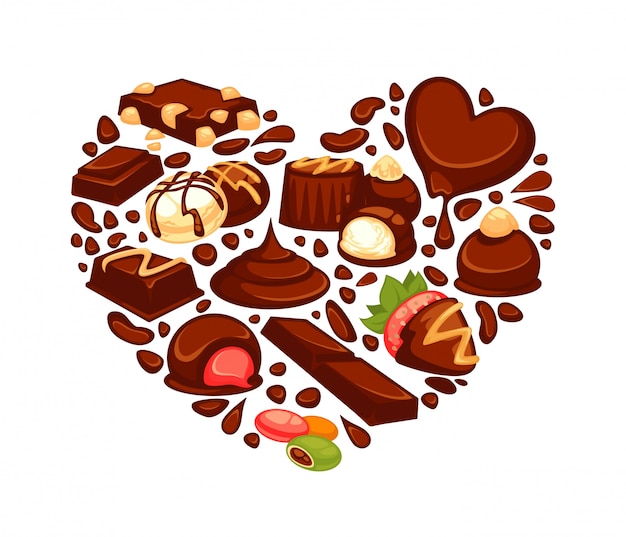 Cuore di cioccolato con dolciumi e caramelle al tartufo