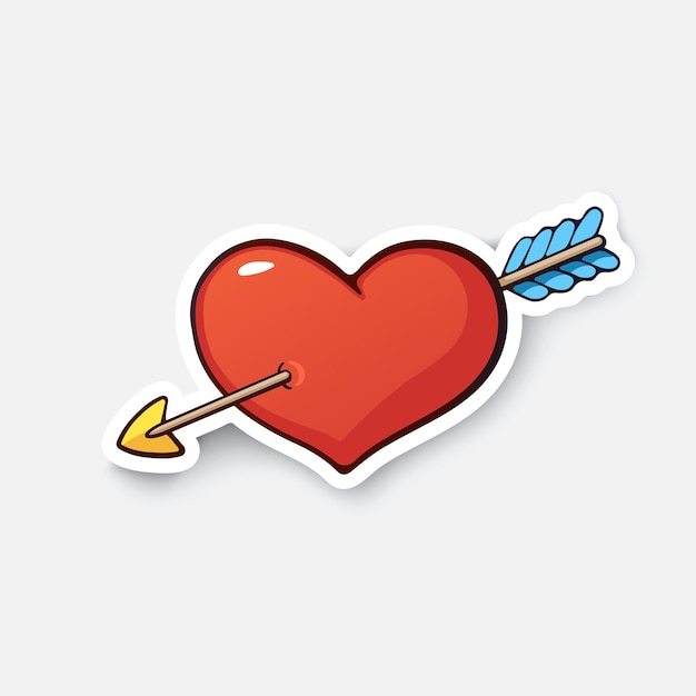 Cuore e freccia segno d'amore Simbolo di San Valentino Adesivo cartone animato in stile fumetto Illustrazione vettoriale