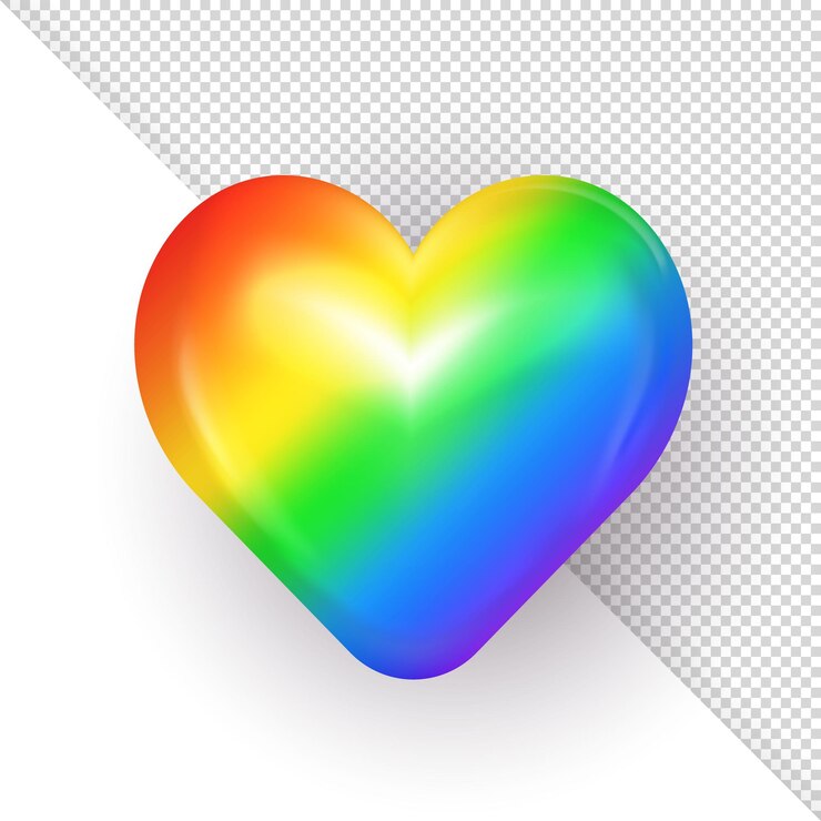Vettore cuore multicolore brillante 3d lucido con gradiente modello di bandiera dell'arcobaleno lgbtq per il mese dell'orgoglio